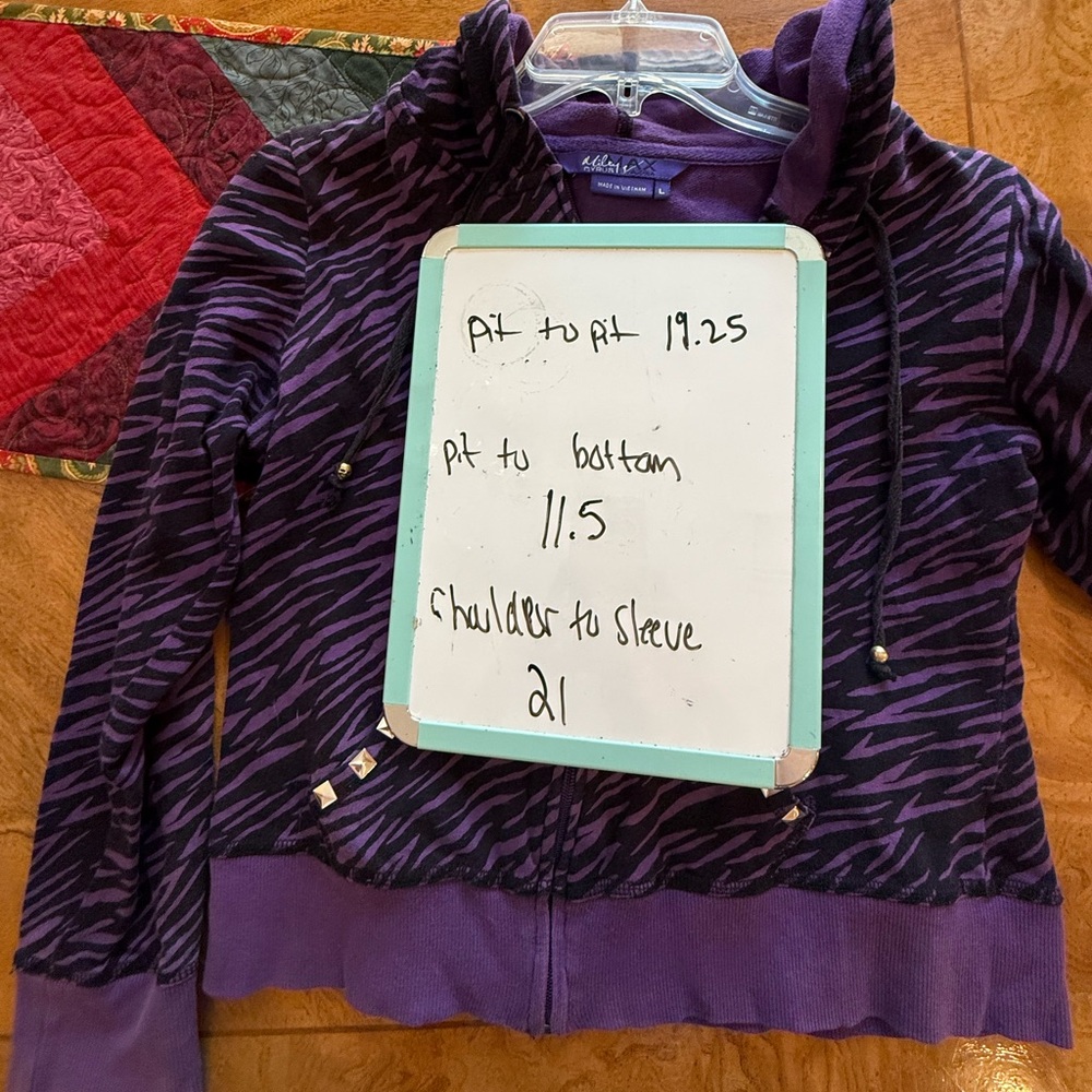 Purple zebra print hoodie silver studded pockets skull details Abbey dawn vibes! - Picture 4 of 8